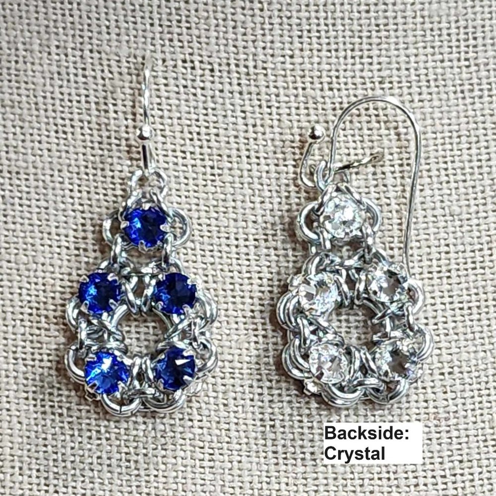 Hand Crafted "Rose Montee Circle" Sapphire Front & Crystal on Backside Earrings